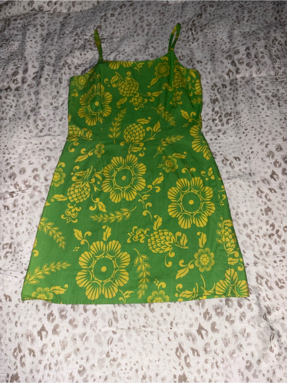 Green Floral Mini Dress with Yellow Print - Women's Summer Slip Dress